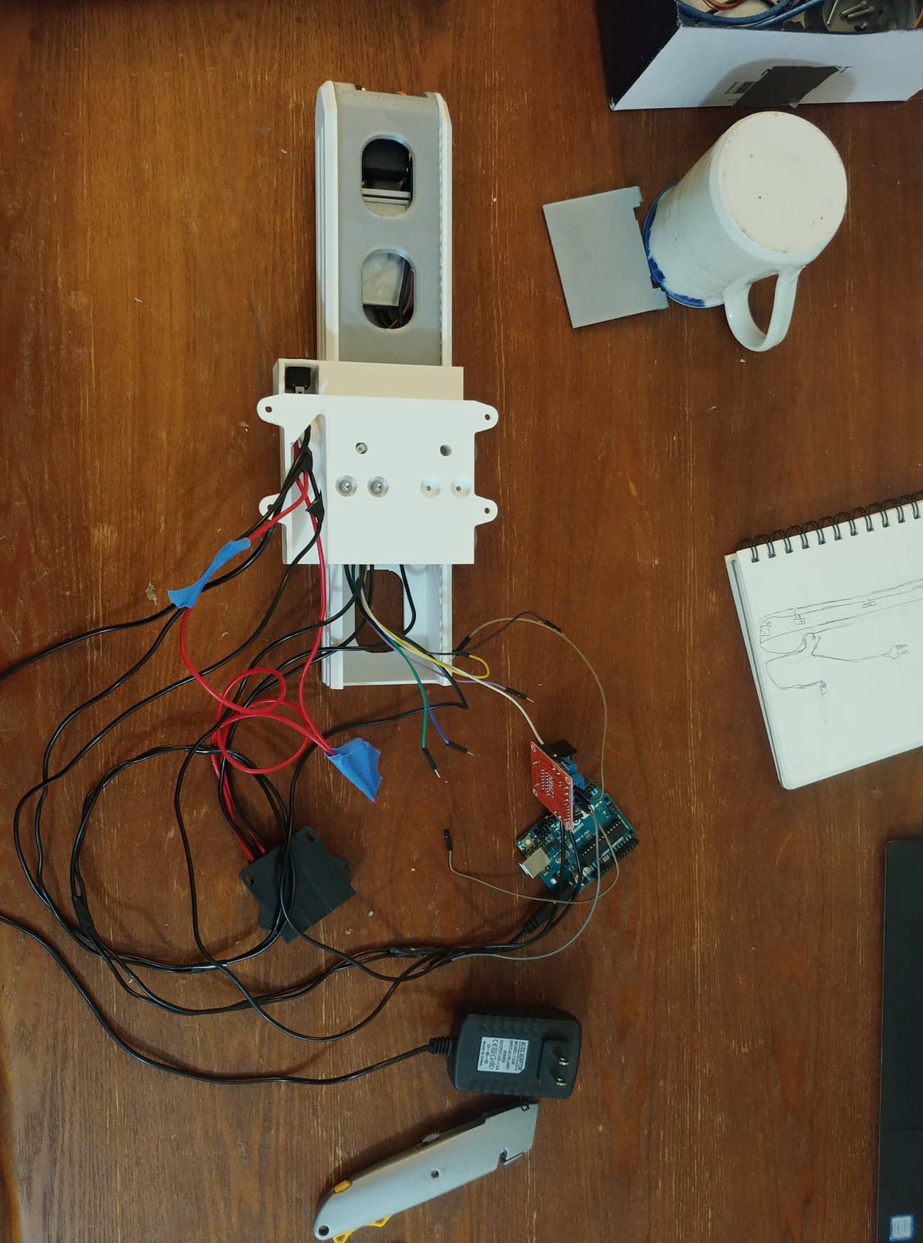 Image of the wiring in the arms of the prototype.