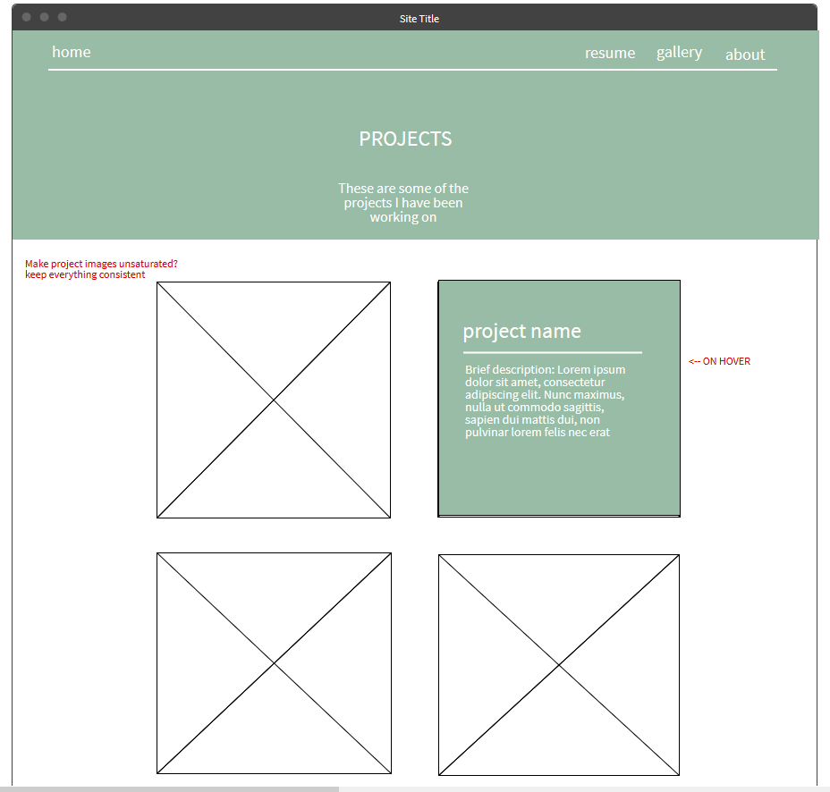 The wireframe of my projects page.